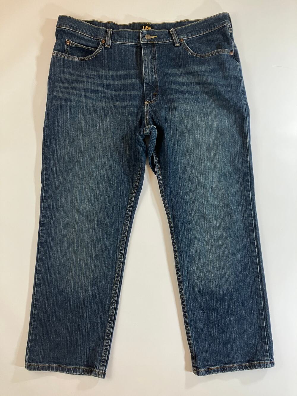 Lee Men 40x29 Relaxed Fit Straight Leg Jeans 2055556 Dark Wash Stretch Denim